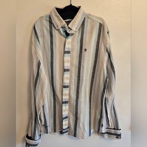 English Laundry Mens Hand Sewn Linen Cotton Button Down Striped Shirt 3XL